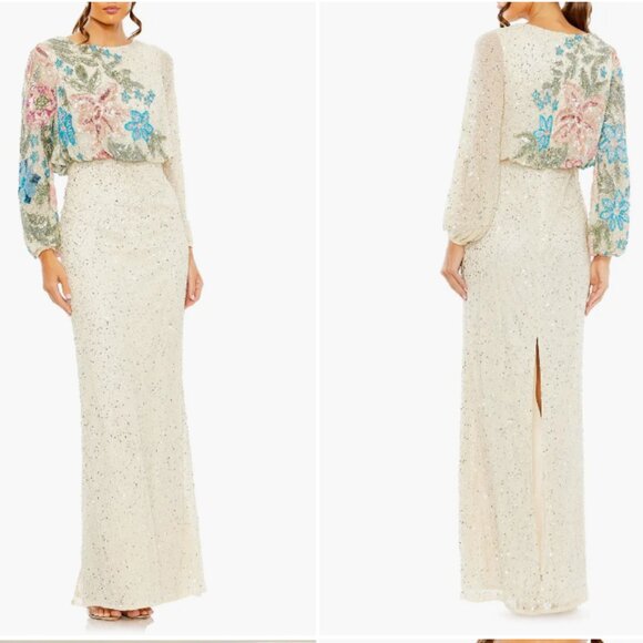 MAC DUGGAL 5615 EMBELLIHSED MULTI FLORAL HIGH NECK NUDE GOWN 14 - Picture 9 of 9